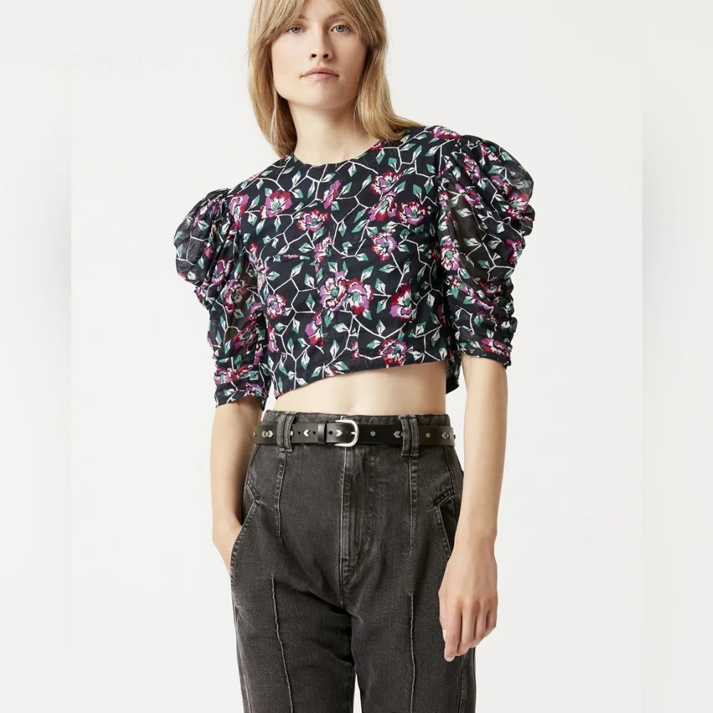 Isabel Marant Étoile Silva Floral Puff Sleeve Top NWT - Picture 3 of 10